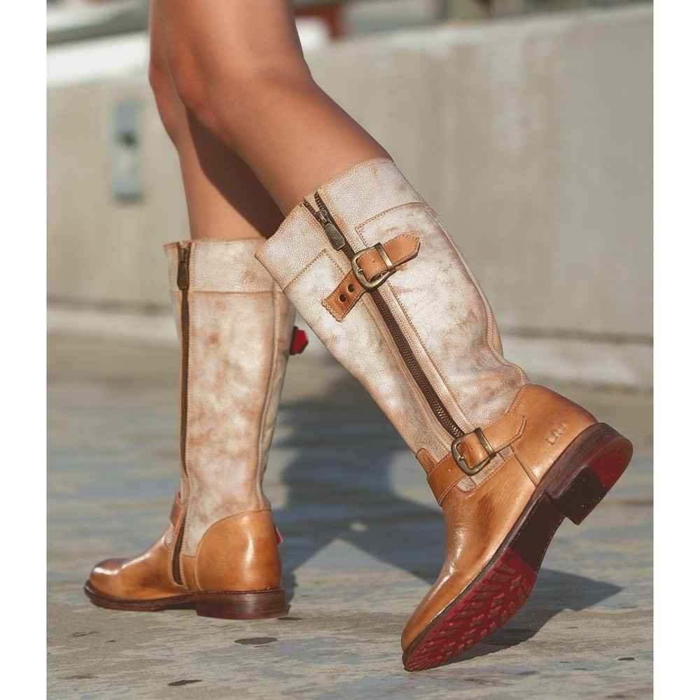 Bed Stu Gogo Lug Sole Mid-Calf Boots Buckle Leather Women's Sz 7 MSRP $345